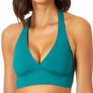 Anne Cole Solid Banded Halter Bikini Top - Ocean Green Size Medium